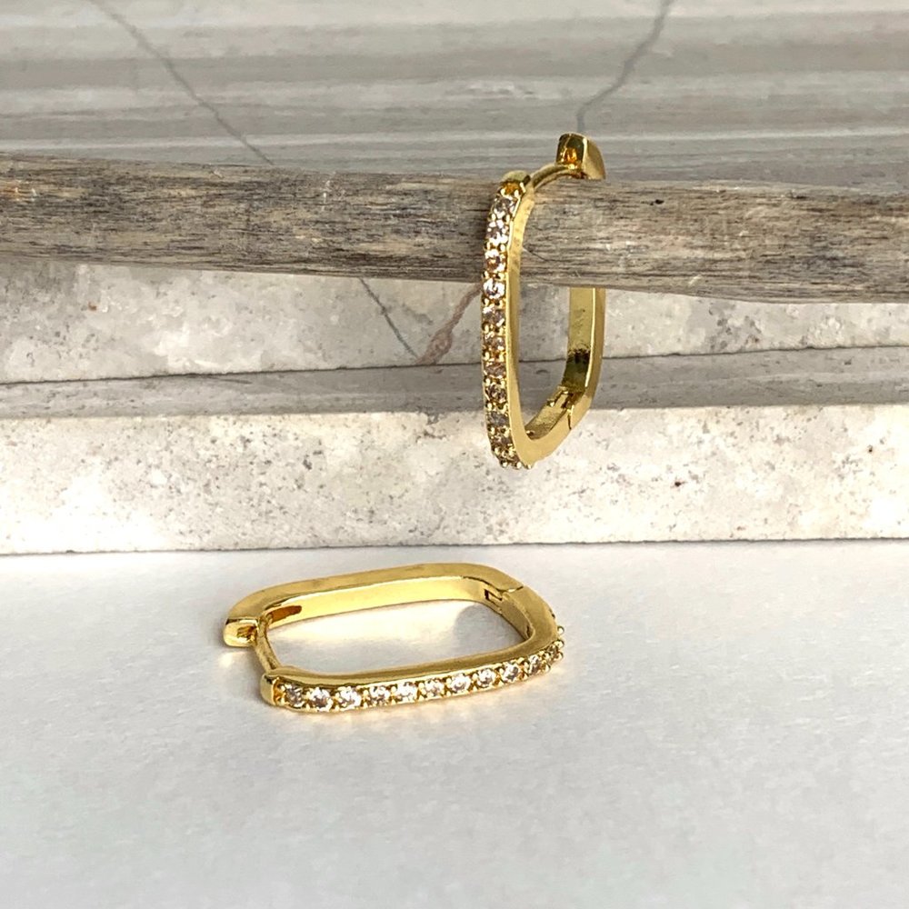NEW~ Anthropologie Squared CZ Hoop Earrings